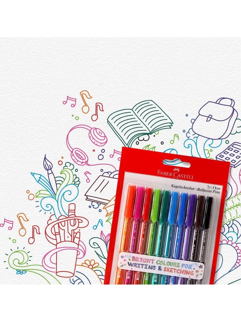 فابير كاستل مجموعة أقلام فابر-كاستل تراي-فلو كراتية (10 قطع) – ألوان زاهية (1.0 مم) للكتابة والرسم (وردي، بنفسجي، تركوازي، برتقالي، أخضر فاتح، أخضر، أحمر، أزرق، أسود وبني) - Image 2