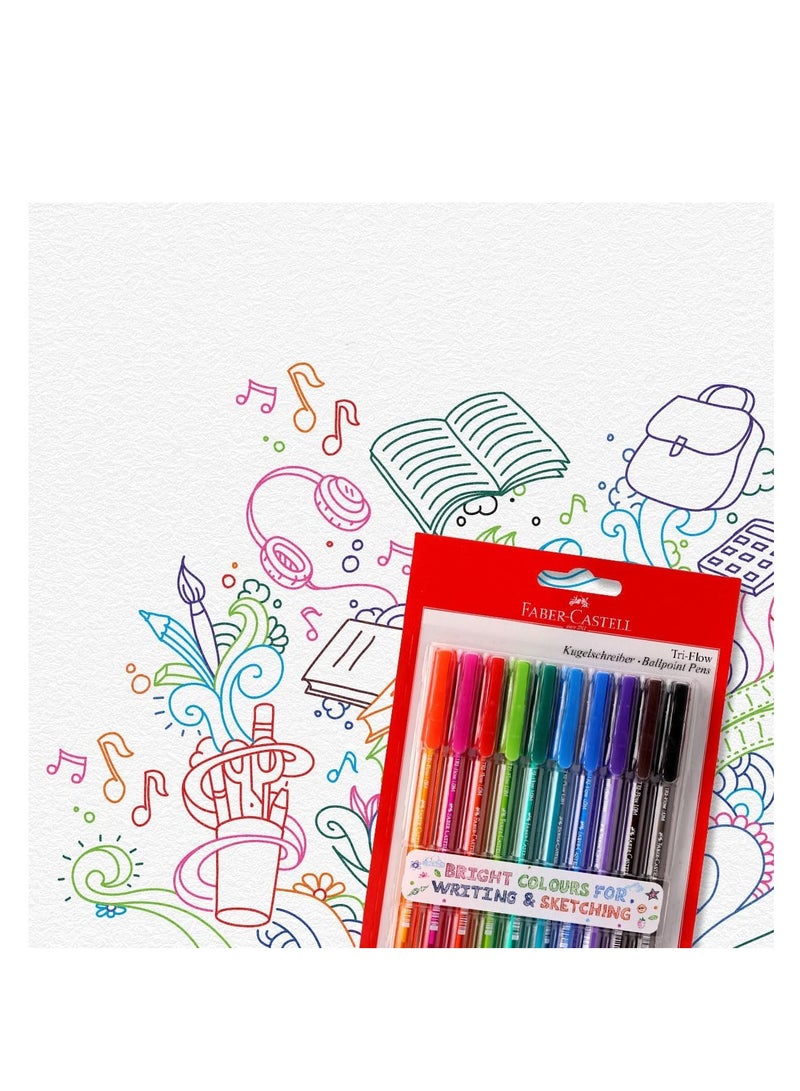 فابير كاستل مجموعة أقلام فابر-كاستل تراي-فلو كراتية (10 قطع) – ألوان زاهية (1.0 مم) للكتابة والرسم (وردي، بنفسجي، تركوازي، برتقالي، أخضر فاتح، أخضر، أحمر، أزرق، أسود وبني) - Image 3