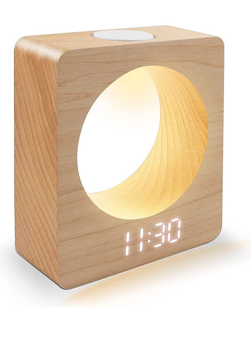 Captaintech Wooden Digital LED Alarm Clock, Mini Digital Alarm Clock, with Night Light, 3 Alarm Settings, Time Display and Temperature Detect, for Bedroom, Bedside, Desk, Kids - Image 1