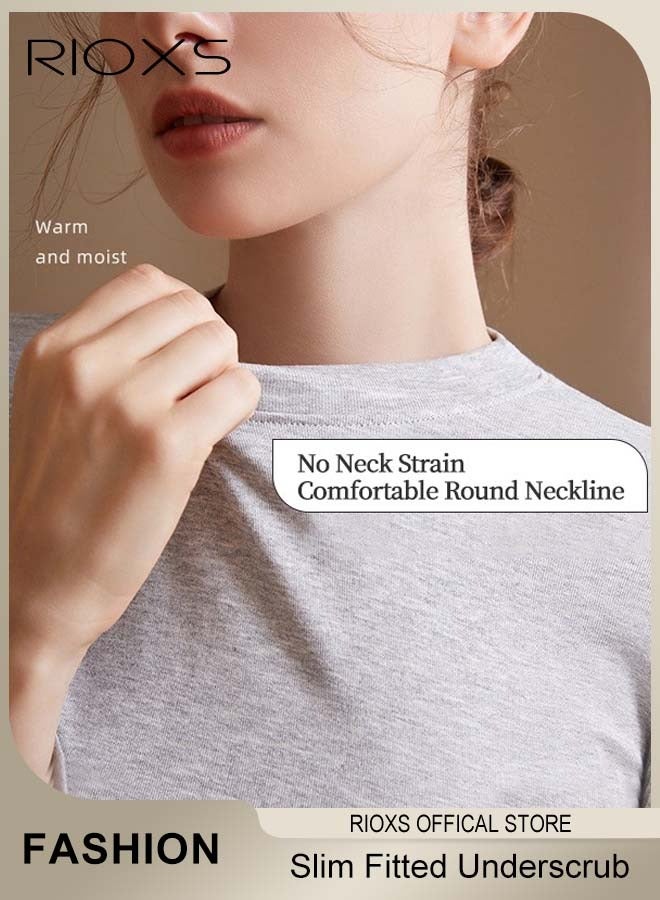 قمصان نسائية أساسية بأكمام طويلة بأكمام طويلة، قميص نسائي بأكمام طويلة أساسي، قميص داخلي مريح لطيف على البشرة ونحيف ومناسب، بلوزة ناعمة ومطاطية برقبة مستديرة، قميص داخلي كلاسيكي بسيط بتصميم مناسب، قطعة أساسية متعددة الاستخدامات يمكن أن تتكيف مع أي موقف