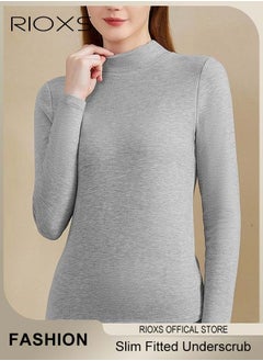 RIOXS Women's Long Sleeve Basic Shirts, Comfortable Skin-friendly Slim Fitted Underscrub, Soft Stretchy Tops with Round Neck, Classic Simple Undershirt with Fitted Silhouette, Versatile Essential Piece that Can Adapt to Any Situation  - Image 2