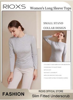 RIOXS Women's Long Sleeve Basic Shirts, Comfortable Skin-friendly Slim Fitted Underscrub, Soft Stretchy Tops with Round Neck, Classic Simple Undershirt with Fitted Silhouette, Versatile Essential Piece that Can Adapt to Any Situation  - Image 3