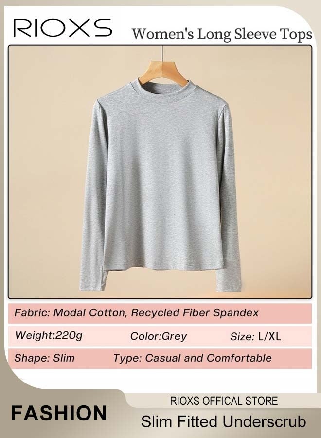 قمصان نسائية أساسية بأكمام طويلة بأكمام طويلة، قميص نسائي بأكمام طويلة أساسي، قميص داخلي مريح لطيف على البشرة ونحيف ومناسب، بلوزة ناعمة ومطاطية برقبة مستديرة، قميص داخلي كلاسيكي بسيط بتصميم مناسب، قطعة أساسية متعددة الاستخدامات يمكن أن تتكيف مع أي موقف