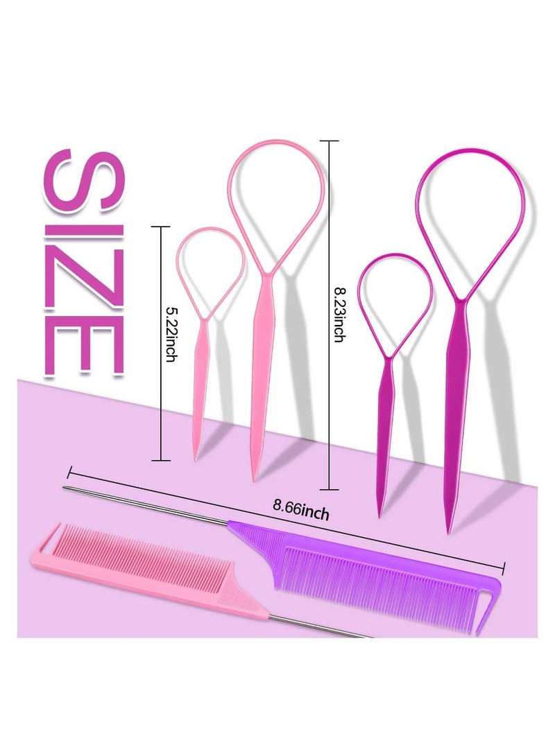 ORiTi 8 PCS SET Hair Tail 3Pack Hair Loop Tool Set with  French Braid Tool Loop 1Pcs Rat Tail Comb Metal Pin Tail Braiding Comb for Hair Styling  - Image 2