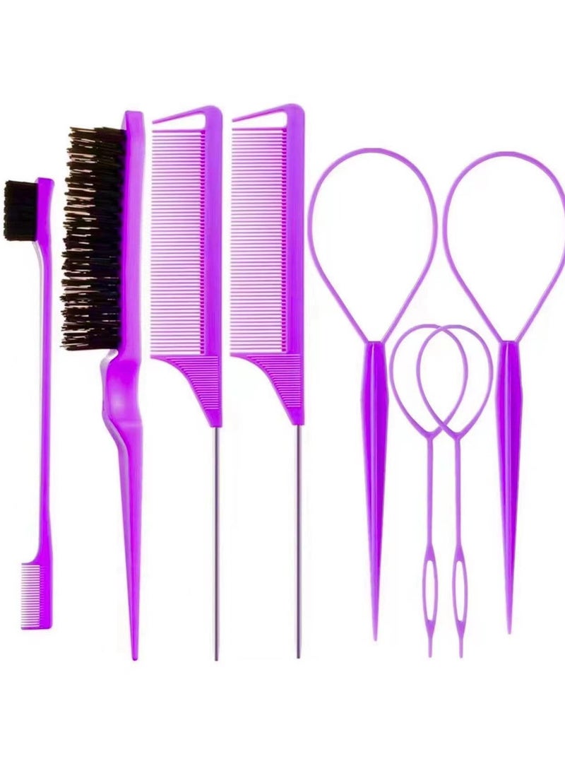 ORiTi 8 PCS SET Hair Tail 3Pack Hair Loop Tool Set with  French Braid Tool Loop 1Pcs Rat Tail Comb Metal Pin Tail Braiding Comb for Hair Styling  - Image 1