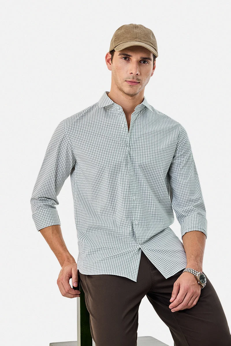 سنيتش قميص كاروهات دقيق بقصة ضيقة ومرونة