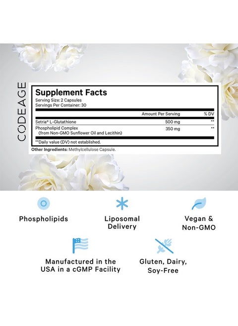 Codeage Codeage Liposomal Glutathione Supplement - Pure Reduced Setria L- Glutathione, Liposomal Delivery, Phospholipid Complex - Encapsulated Glutathione Powder Pills - Vegan, Non-GMO - 60 Capsules | Best Price Oman | Muscat, Seeb Codeage Codeage Liposomal Glutathione Supplement - Pure Reduced Setria L- Glutathione, Liposomal Delivery, Phospholipid Complex - Encapsulated Glutathione Powder Pills - Vegan, Non-GMO - 60 Capsules | Best Price Oman | Muscat, Seeb