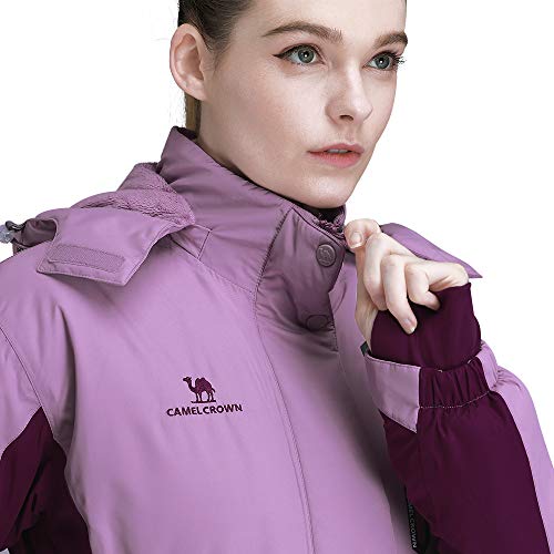 CAMEL CROWN Women’s Mountain Snow Waterproof Ski Jacket Detachable Hood Windproof Fleece Parka Rain Jacket Winter Coat Coat Purple L - Image 2