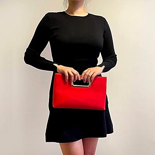 JNB Top Handle Faux Suede Clutch, Red - Image 4