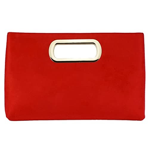 JNB Top Handle Faux Suede Clutch, Red - Image 1