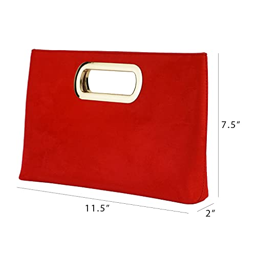 JNB Top Handle Faux Suede Clutch, Red - Image 2