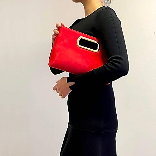 JNB Top Handle Faux Suede Clutch, Red - Image 5