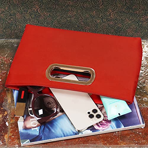 JNB Top Handle Faux Suede Clutch, Red - Image 3