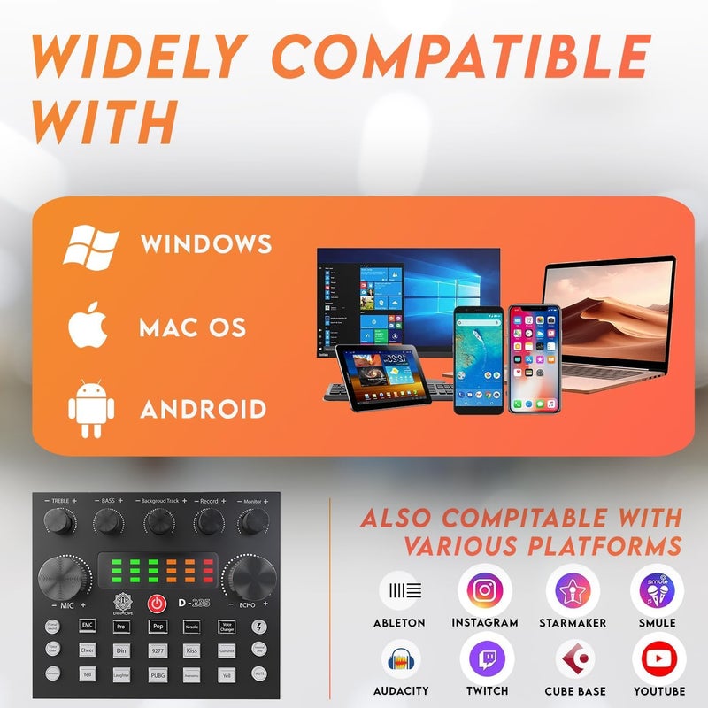 DIGIMORE ميكروفون مكثف للغناء مع بطاقة صوت V8 | مجموعة ميكروفون مكثف | محول صوت | مجموعة كاملة من معدات التسجيل في الاستوديو، ميكروفون مسجل صوت، كاريوكي، ألعاب، بودكاست ومحاضرات (D-430) - Image 5