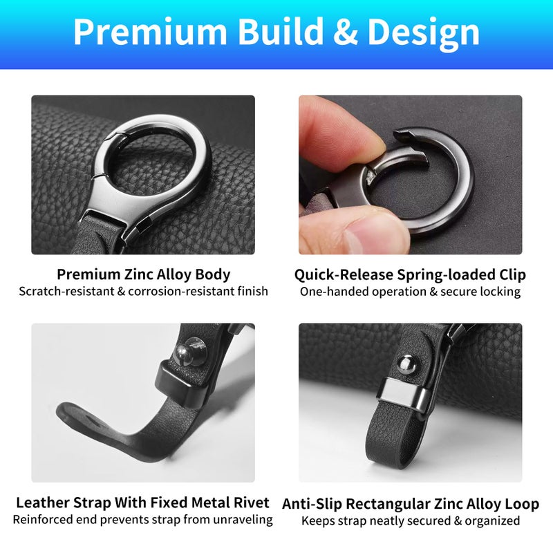 WEIHAO Leather Car Keychain with Spring Clip, Key Holder for Car Fob Keys, Ring Clip Key Chain - Universal Keychain for Men & Women, Fits Sedans Trucks SUVs most Vehicles (Black-2PCS) - Image 3