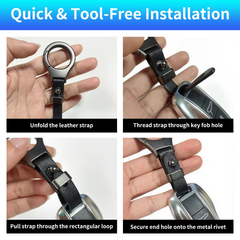 WEIHAO Leather Car Keychain with Spring Clip, Key Holder for Car Fob Keys, Ring Clip Key Chain - Universal Keychain for Men & Women, Fits Sedans Trucks SUVs most Vehicles (Black-2PCS) - Image 5