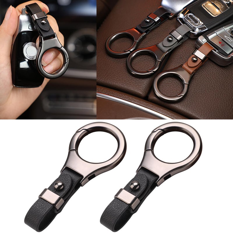 WEIHAO Leather Car Keychain with Spring Clip, Key Holder for Car Fob Keys, Ring Clip Key Chain - Universal Keychain for Men & Women, Fits Sedans Trucks SUVs most Vehicles (Black-2PCS) - Image 1