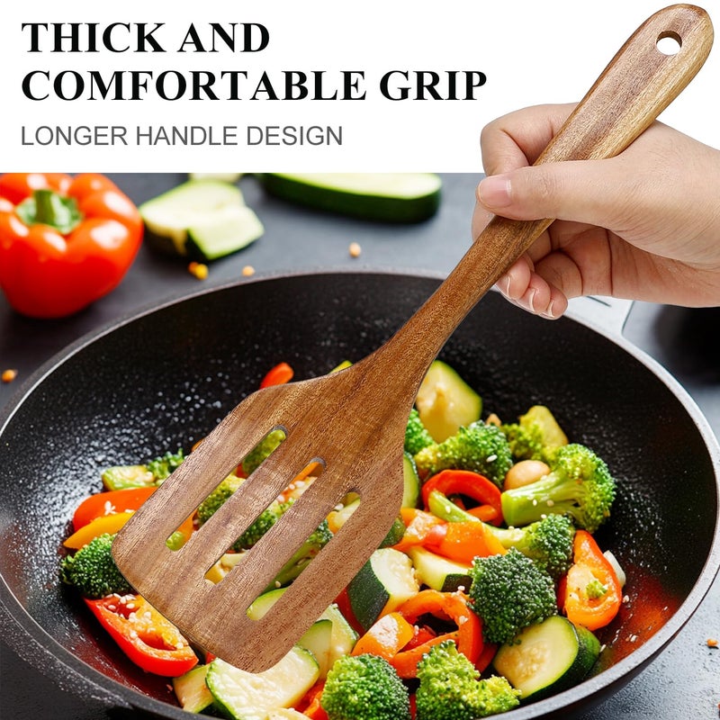 Renawe 2 PCS Acacia Wood Spatula for Cooking Utensil Set Baking Spatulas for Kitchen Use Accessories Flat Slotted Turner Non Toxic Olive Wooden Utensils Non Stick Bamboo Serving Spatula Long Wok Spatulas - Image 3