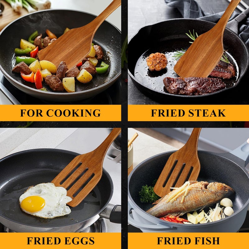 Renawe 2 PCS Acacia Wood Spatula for Cooking Utensil Set Baking Spatulas for Kitchen Use Accessories Flat Slotted Turner Non Toxic Olive Wooden Utensils Non Stick Bamboo Serving Spatula Long Wok Spatulas - Image 5