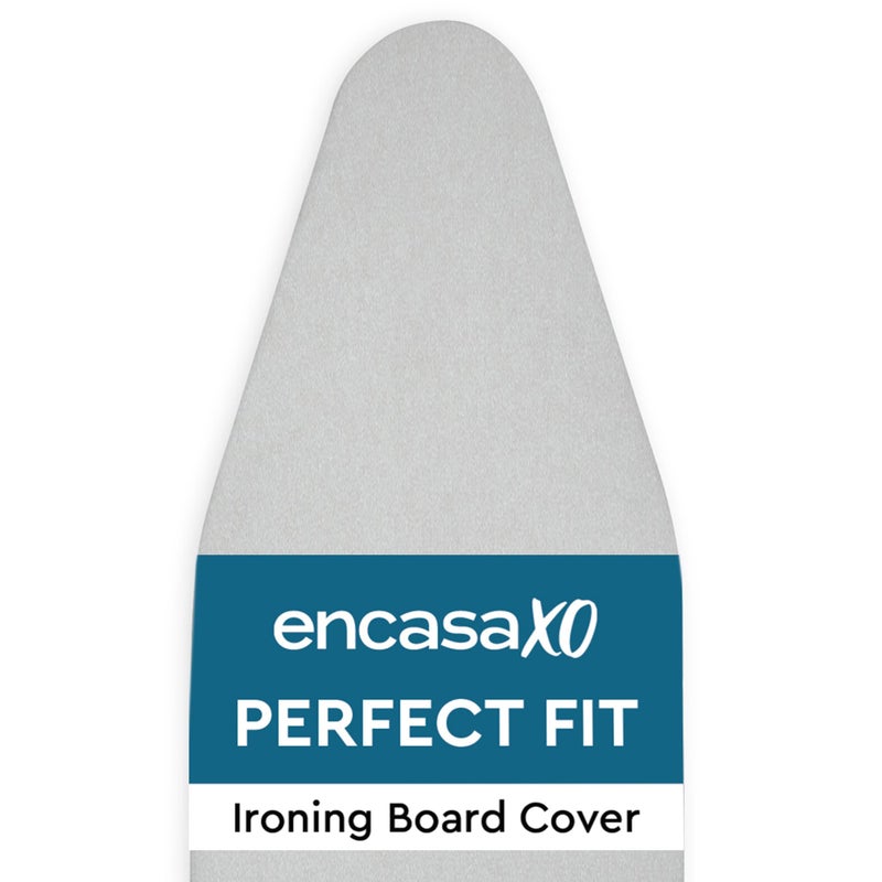 Encasa XO Ironing Board Cover and Pad 54"x15" - 4mm Felt & 2mm Foam Metallized Silver Iron Board Cover with Padding - Heat & Scorch Resistant, Non Slip, Bungee Elasticated, 3 Fasteners Silver Luxury - Image 1