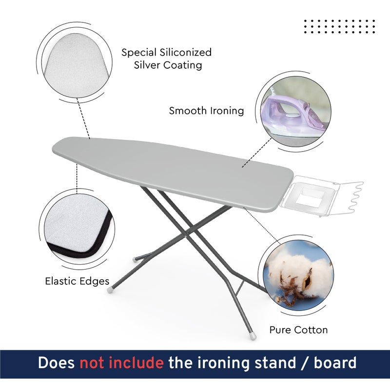 Encasa XO Ironing Board Cover and Pad 54"x15" - 4mm Felt & 2mm Foam Metallized Silver Iron Board Cover with Padding - Heat & Scorch Resistant, Non Slip, Bungee Elasticated, 3 Fasteners Silver Luxury - Image 4