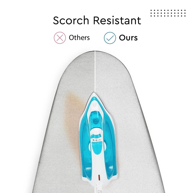 Encasa XO Ironing Board Cover and Pad 54"x15" - 4mm Felt & 2mm Foam Metallized Silver Iron Board Cover with Padding - Heat & Scorch Resistant, Non Slip, Bungee Elasticated, 3 Fasteners Silver Luxury - Image 5