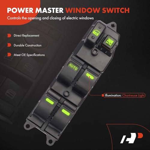 A-Premium مفتاح نافذة الطاقة الرئيسي A-Premium متوافق مع تويوتا كامري 1997-2001، كورولا 1998-2002، تاكوما 2001-2004، أفالون 1998-1999 وشيفروليه بريزم 1998-2002، الجهة الأمامية اليسرى للسائق - Image 3