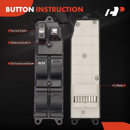 A-Premium مفتاح نافذة الطاقة الرئيسي A-Premium متوافق مع تويوتا كامري 1997-2001، كورولا 1998-2002، تاكوما 2001-2004، أفالون 1998-1999 وشيفروليه بريزم 1998-2002، الجهة الأمامية اليسرى للسائق - Image 4