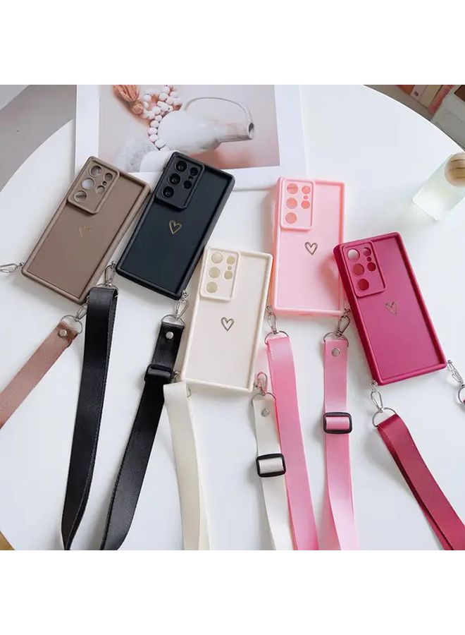 Crimson Minimalist Heart Flat Strap Phone Case Protection Cover Compatible With Galaxy S21 Ultra 5G Perfect Birthday Holiday Gift Suitable for Shopping Travel - Image 1