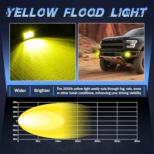 Fastchoy Auto Yellow LED Pods 2Pcs 40W 3 Inch Yellow Flood LED Pod Lights Fog Lights small Amber light pods Off Road Driving Ditch Light for Trucks Motorcycle UTV Dirt Bike Surron - Image 3