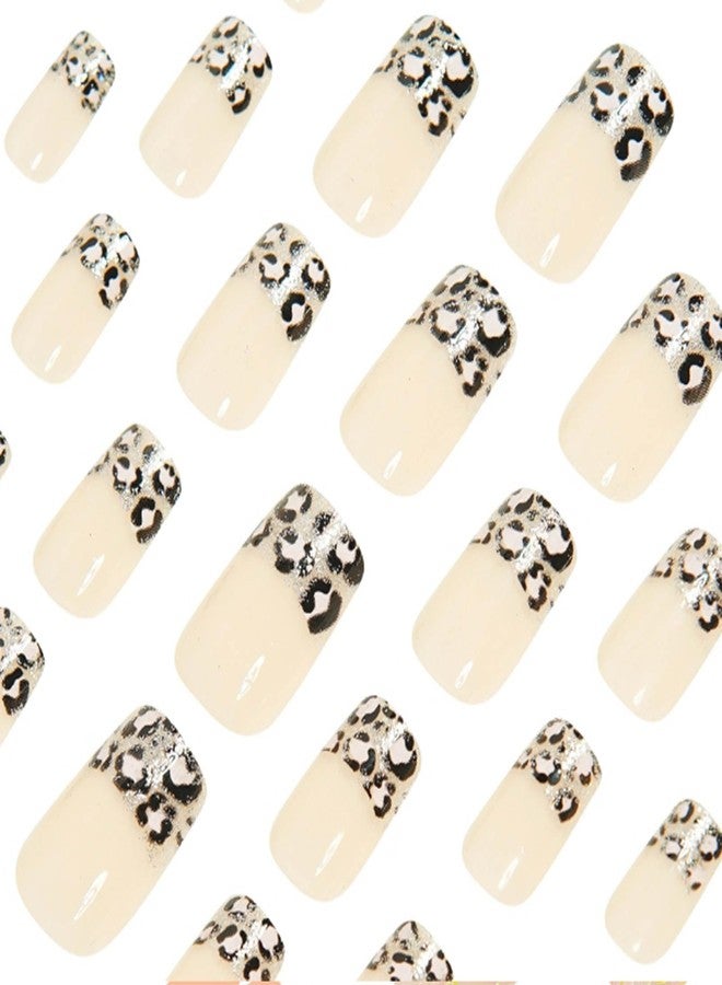 YoYoee 24-Piece Short Square Press on Nails - French False Nails | Leopard Print Fake Nails for Women Elegant & Durable Artificial Nails for Instant Manicure - Image 2