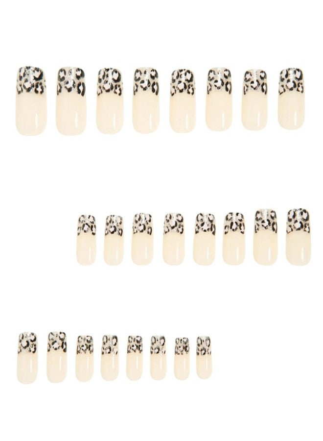 YoYoee 24-Piece Short Square Press on Nails - French False Nails | Leopard Print Fake Nails for Women Elegant & Durable Artificial Nails for Instant Manicure - Image 3