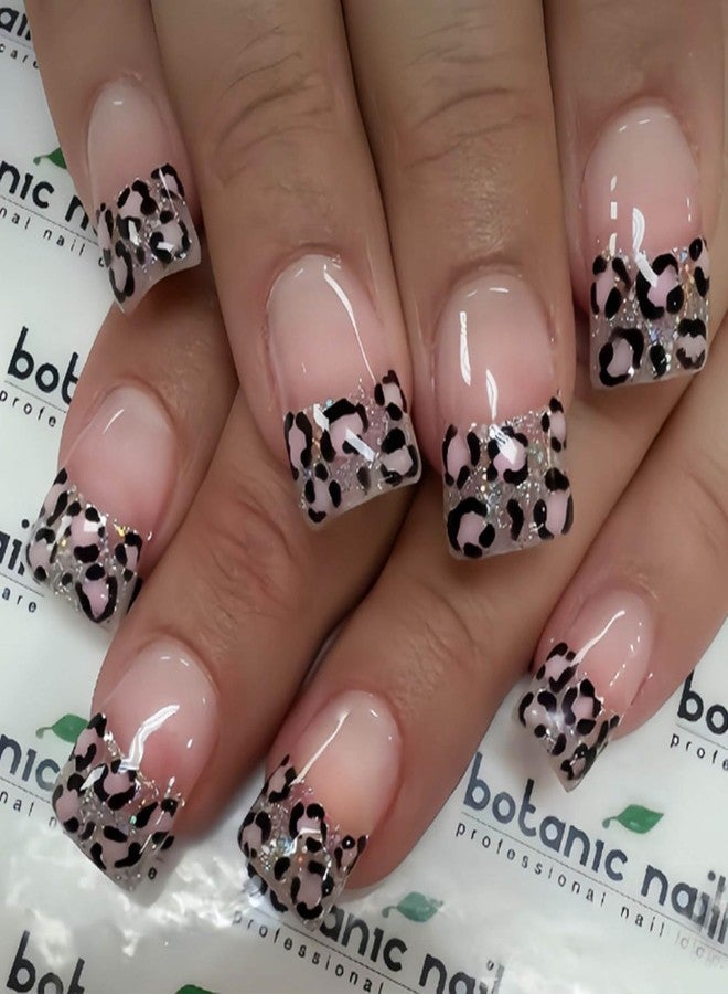 YoYoee 24-Piece Short Square Press on Nails - French False Nails | Leopard Print Fake Nails for Women Elegant & Durable Artificial Nails for Instant Manicure - Image 1