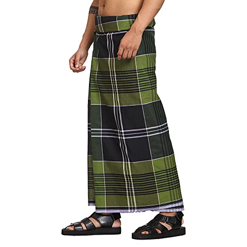 Gowri Tex Cotton Stitched Lungi Pack of 2 (Ready to Wear) 2.25Meter (Dark Blue-New Green) - Image 5