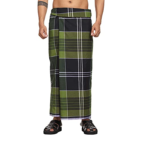 Gowri Tex Cotton Stitched Lungi Pack of 2 (Ready to Wear) 2.25Meter (Dark Blue-New Green) - Image 3