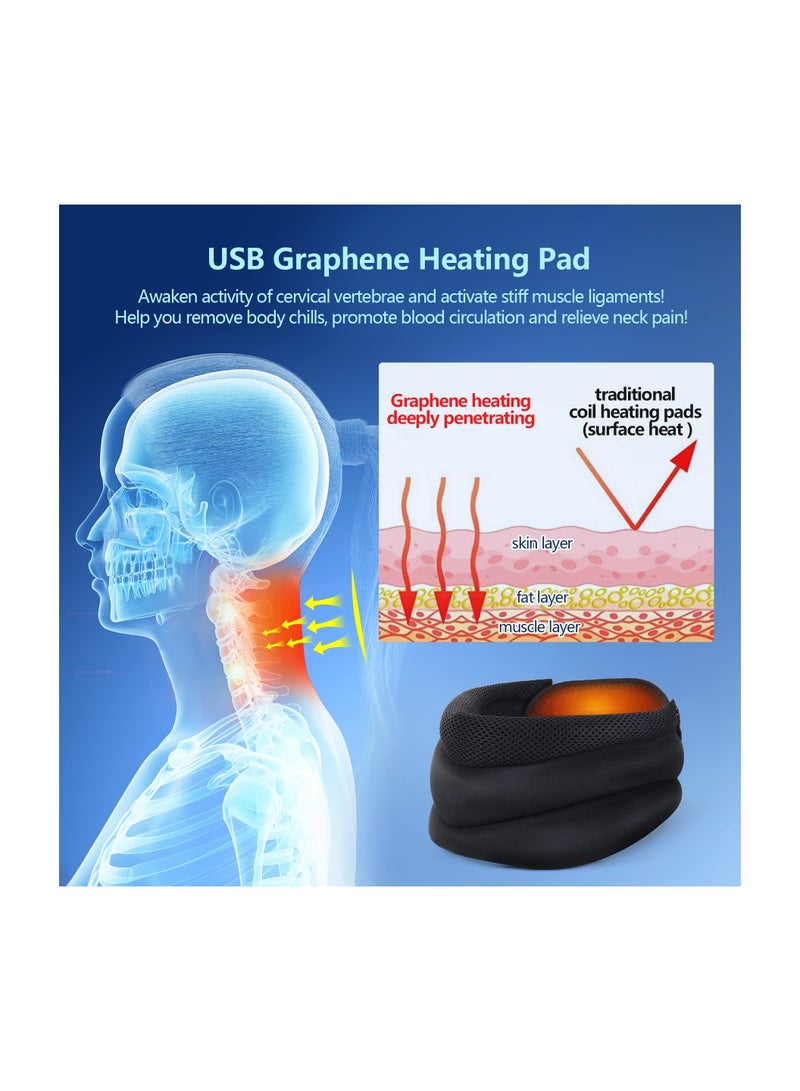 SYOSI دعامة رقبة مدفأة لتخفيف آلام الرقبة ودعمها، دعامة دعم الرقبة مع وسادة تدفئة من الجرافين لتخفيف الضغط، طوق عنق الرحم من الرغوة الناعمة القابلة للتعديل للنساء والرجال (طوق بعمق 3.5 بوصة) - Image 5
