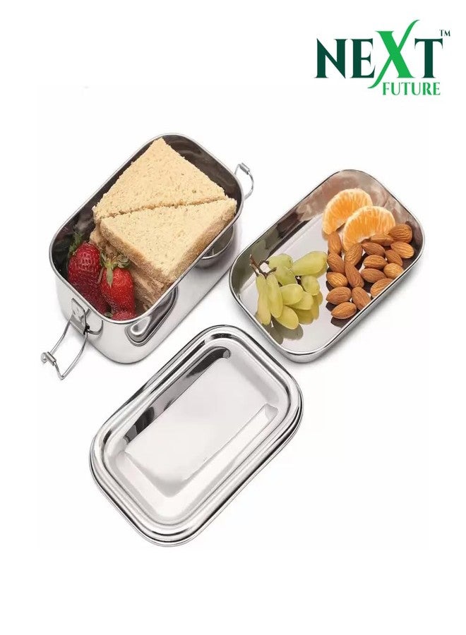 Next Future Stainless Steel Meal Pack Square Lunch Box/Tiffin with Steel Separator Plate and Locking Clip (Medium) (1- Tier, Rectangle, Medium) - Image 5