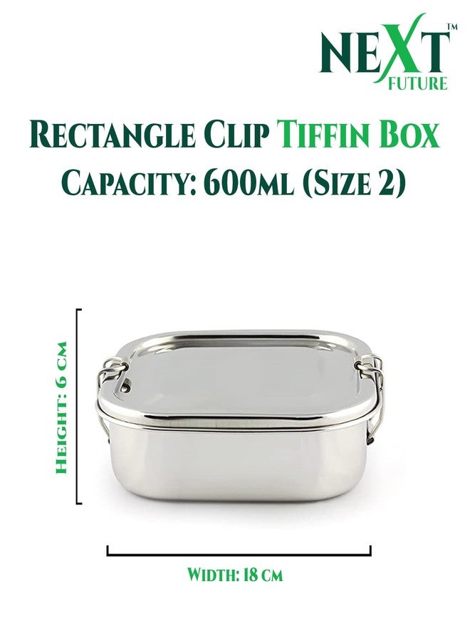 Next Future Stainless Steel Meal Pack Square Lunch Box/Tiffin with Steel Separator Plate and Locking Clip (Medium) (1- Tier, Rectangle, Medium) - Image 2