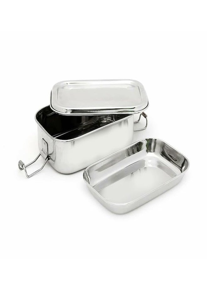 Next Future Stainless Steel Meal Pack Square Lunch Box/Tiffin with Steel Separator Plate and Locking Clip (Medium) (1- Tier, Rectangle, Medium) - Image 1