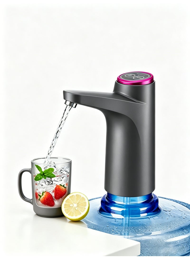 موزع ، مضخة زجاجات المياه المحمولة للعالمية 3 و 4 و 5 غالون مع الشحن الكهربائي USB ومفتاح إيقاف التشغيل التلقائي (رمادي) - Image 1