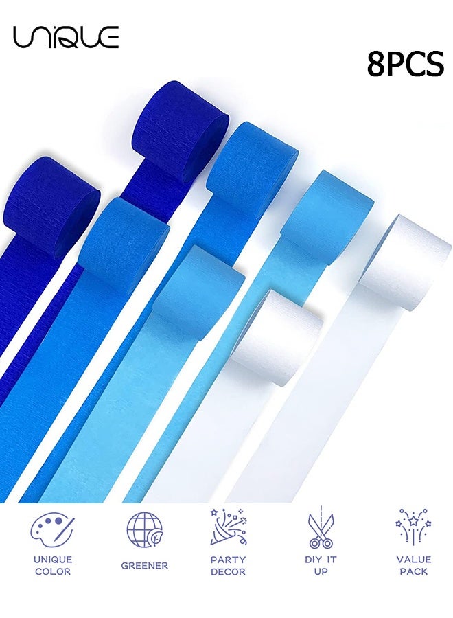 Unique 8 Rolls Crepe Paper Ribbon Set - 4 Colors - Blue Series Ribbon - Suitable for Birthday, Wedding, Baby Baptism, Bachelorette Party, Graduation Decorations, DIY Crafts (4.5 cm x 25 m) - Image 1