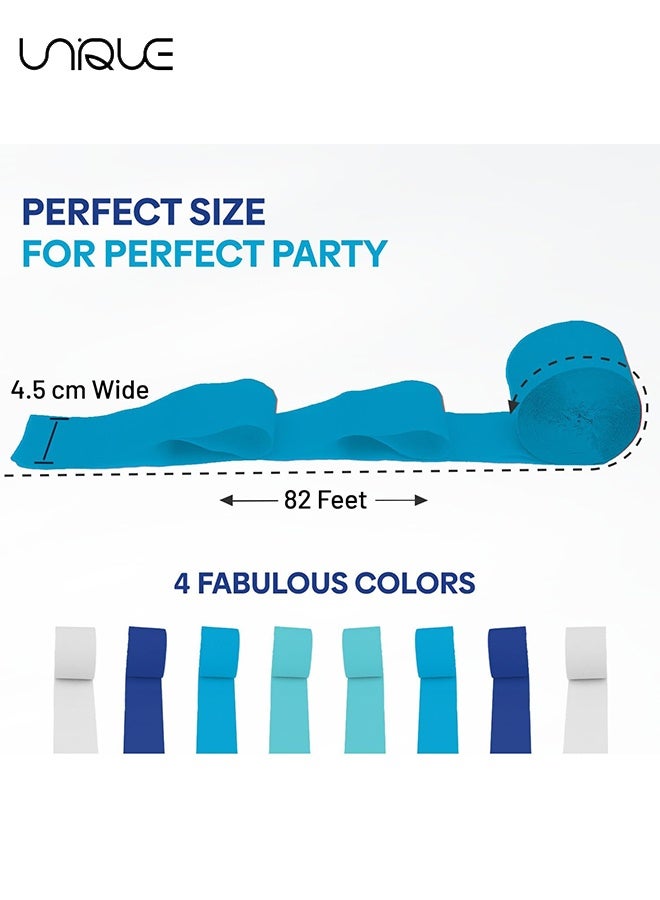 Unique 8 Rolls Crepe Paper Ribbon Set - 4 Colors - Blue Series Ribbon - Suitable for Birthday, Wedding, Baby Baptism, Bachelorette Party, Graduation Decorations, DIY Crafts (4.5 cm x 25 m) - Image 2