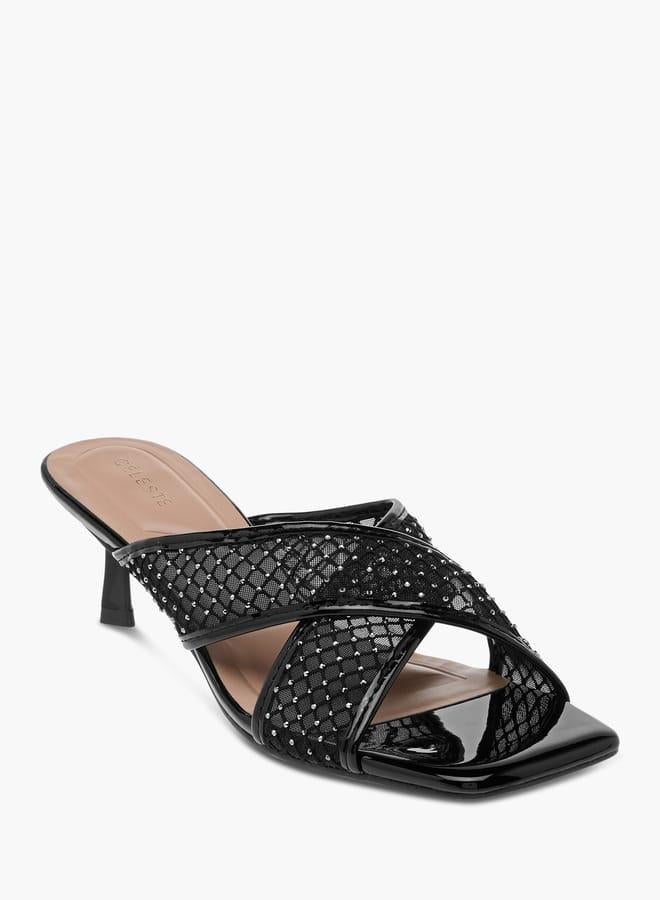 Celeste Women's Embellished Slip-On Cross Strap Sandals with Kitten Heels - Image 1