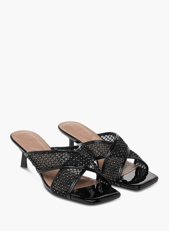 Celeste Women's Embellished Slip-On Cross Strap Sandals with Kitten Heels - Image 3