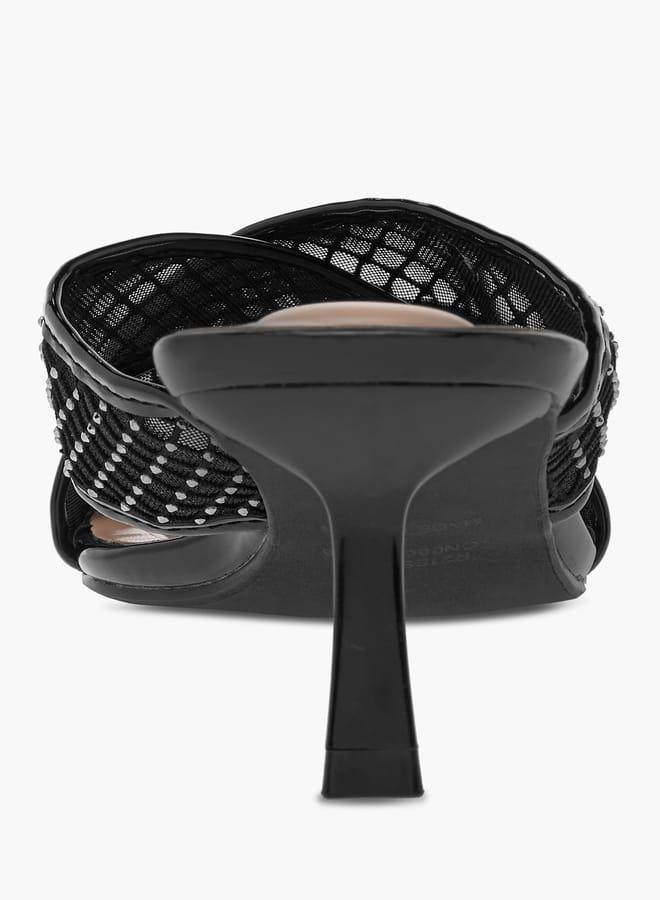 Celeste Women's Embellished Slip-On Cross Strap Sandals with Kitten Heels - Image 5