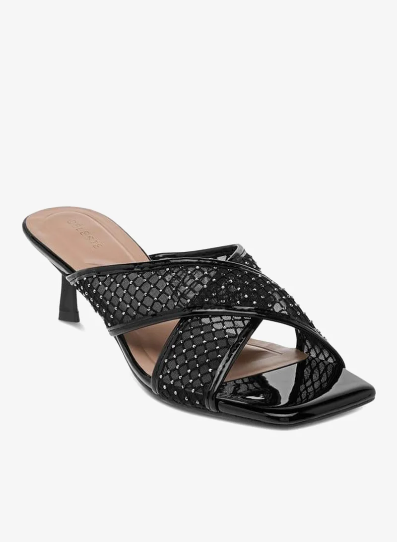 سيليست صنادل نسائية بكعب هريرة وحزام متقاطع مزين