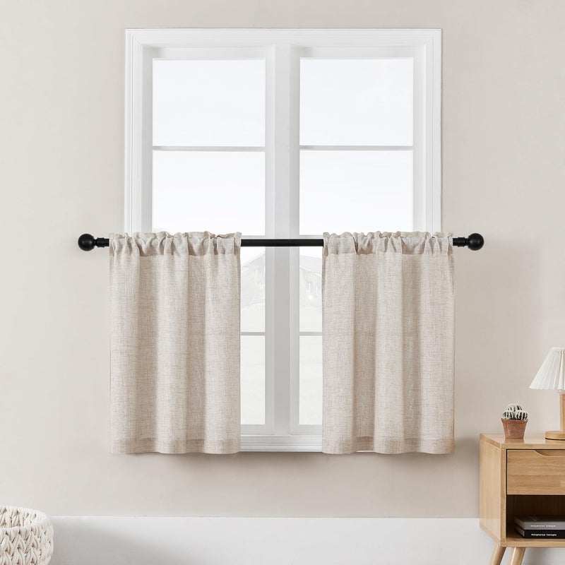 Dukiyo 30 Inches Kitchen Curtains 2 Panels Light Coffee Tan Beige Drapes Linen Tier Curtain 30 Inch Length Privacy Rustic Farmhouse Boho Cafe Short Curtains For Small Window Bathroom Rv W25Xl30 - Image 5