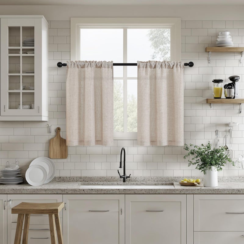 Dukiyo 30 Inches Kitchen Curtains 2 Panels Light Coffee Tan Beige Drapes Linen Tier Curtain 30 Inch Length Privacy Rustic Farmhouse Boho Cafe Short Curtains For Small Window Bathroom Rv W25Xl30 - Image 1