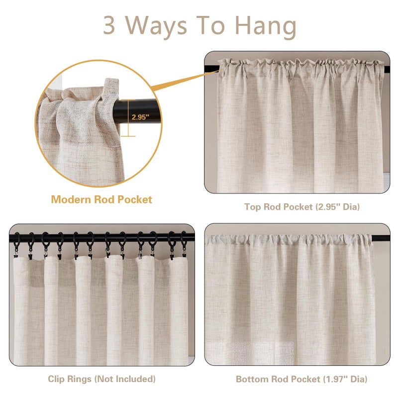 Dukiyo 30 Inches Kitchen Curtains 2 Panels Light Coffee Tan Beige Drapes Linen Tier Curtain 30 Inch Length Privacy Rustic Farmhouse Boho Cafe Short Curtains For Small Window Bathroom Rv W25Xl30 - Image 3