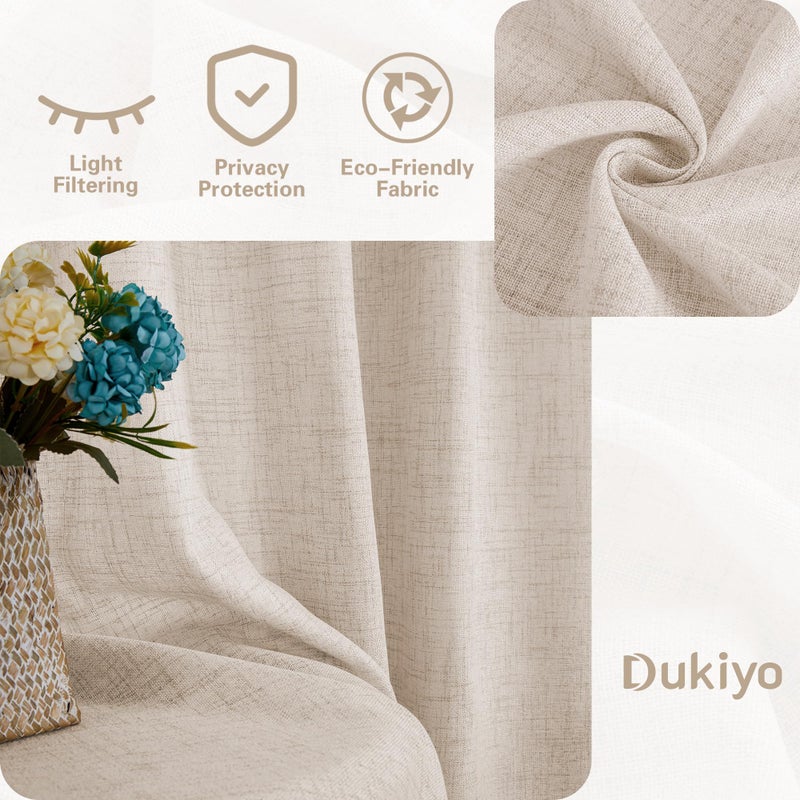 Dukiyo 30 Inches Kitchen Curtains 2 Panels Light Coffee Tan Beige Drapes Linen Tier Curtain 30 Inch Length Privacy Rustic Farmhouse Boho Cafe Short Curtains For Small Window Bathroom Rv W25Xl30 - Image 2